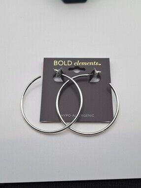 NWT BOLD Elements Silver Tone Large Hoop Earrings Hypoallergenic